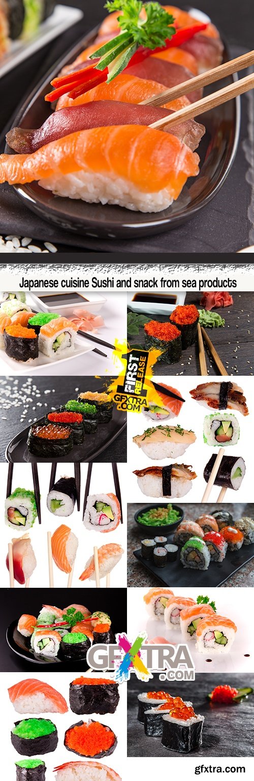 Japanese cuisine Sushi and snack from sea products