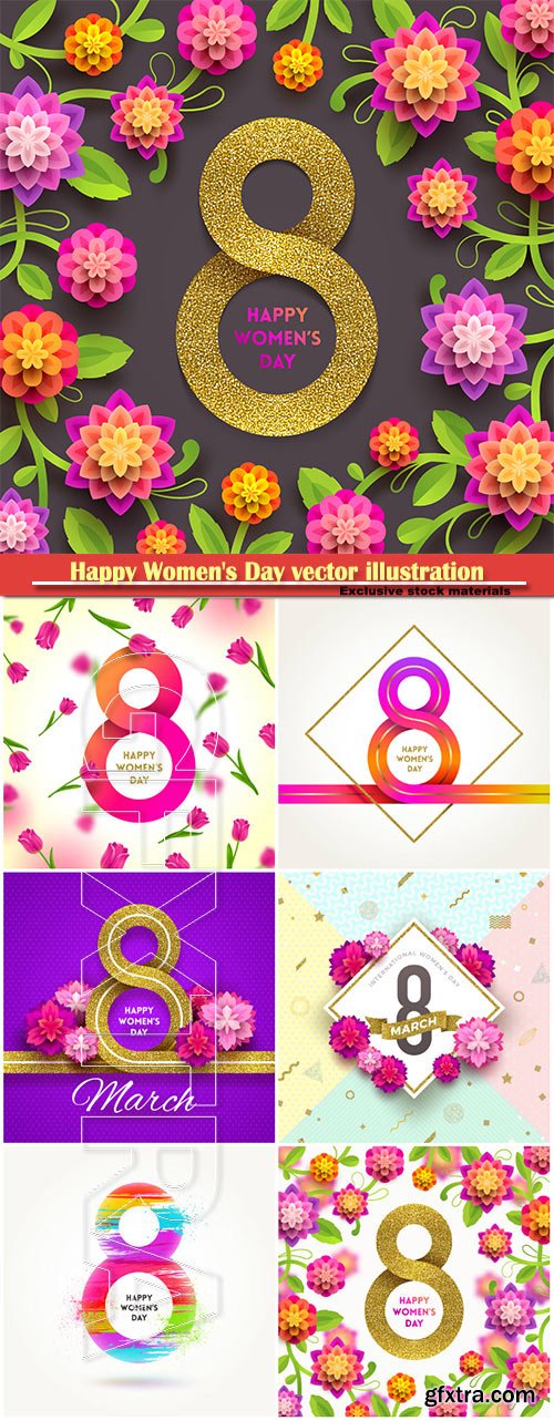 Happy Women\'s Day vector illustration,8 March, spring flower background # 11