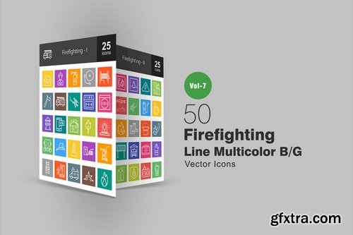 50 Firefighting Line Multicolor BG Icons