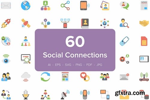 CM - 60 Social Connections Flat Icons 2304084