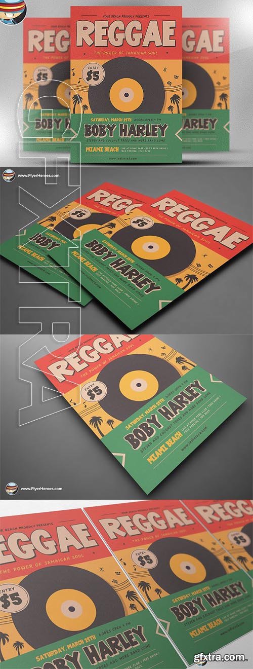 CreativeMarket - Retro Reggae Music Party Flyer Templ 2314957