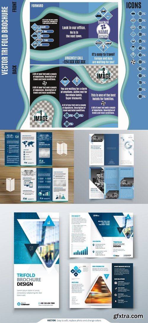 Vectors - Blue Tri-fold Brochures 5