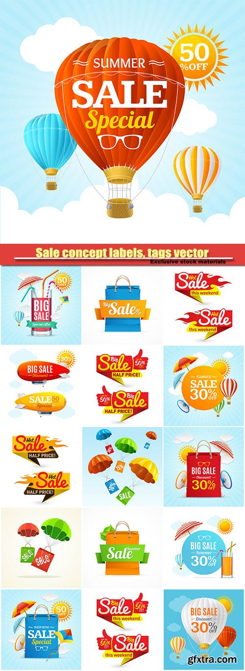 Sale concept labels, tags vector illustration