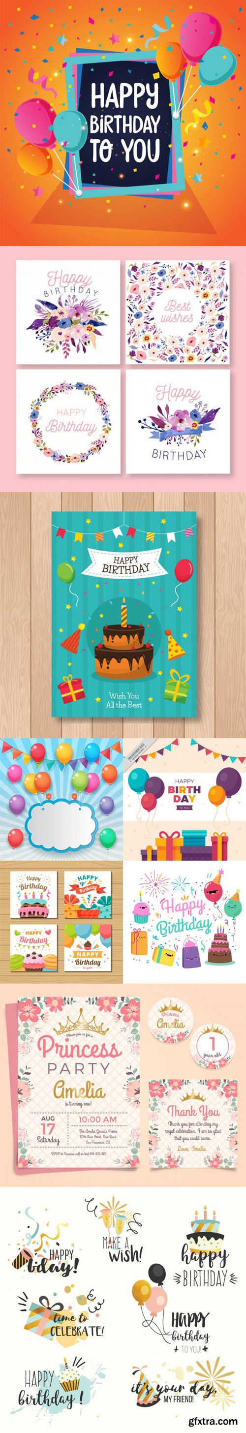 Collection of Happy Birthday Templates Design Vector