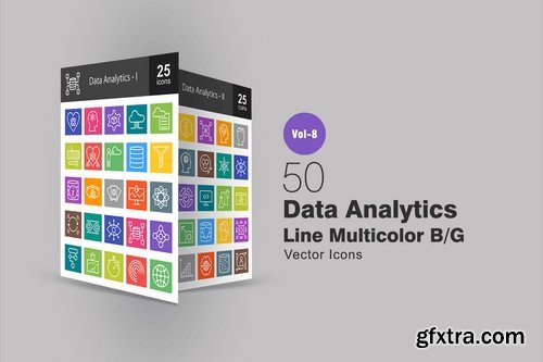50 Data Analytics Line Multicolor BG Icons