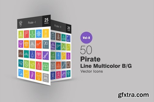 50 Pirate Line Multicolor BG Icons