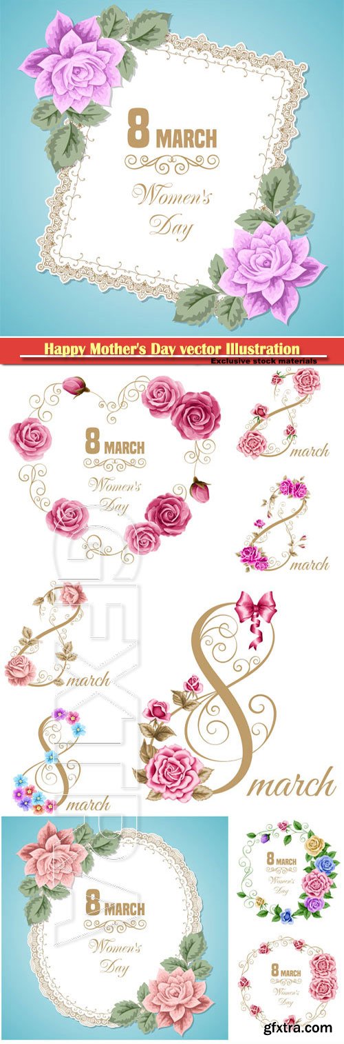 Women\'s day card with flowers, 8 March