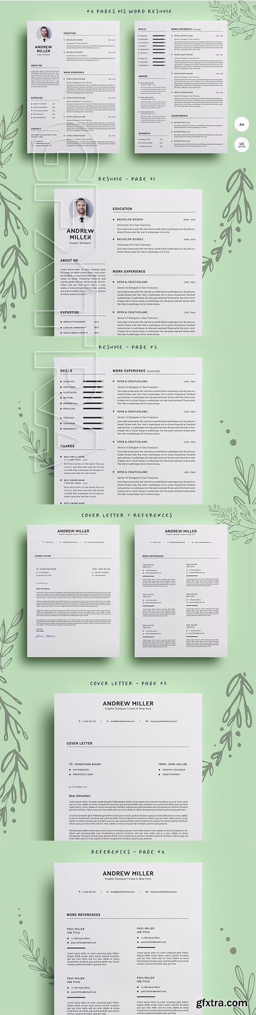 CreativeMarket - 04 Pages WORD Resume 2314556