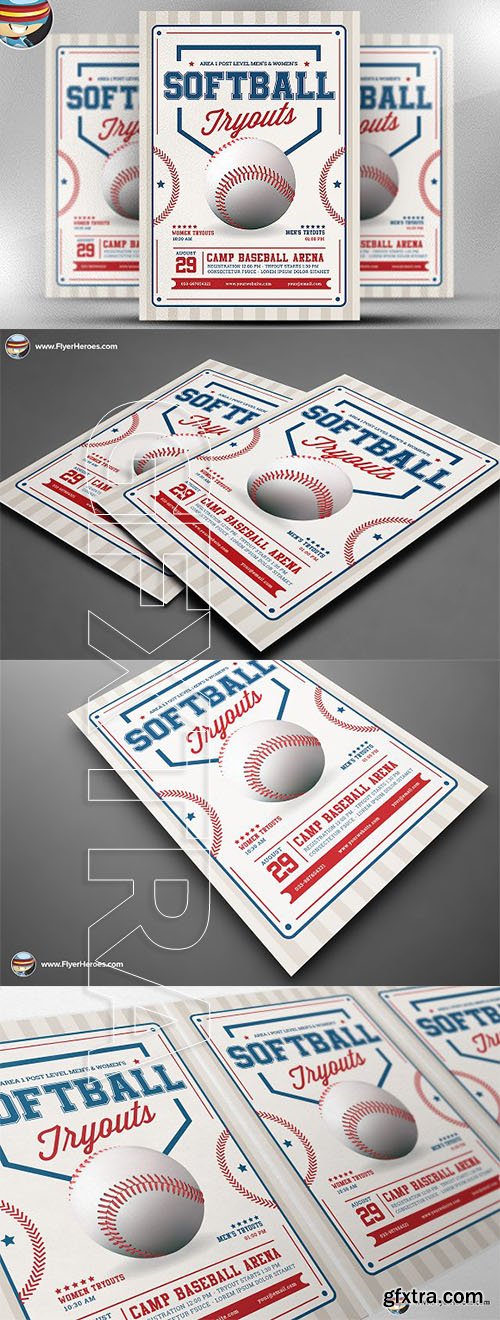 CreativeMarket - Softball Tryouts Flyer Template 2318081