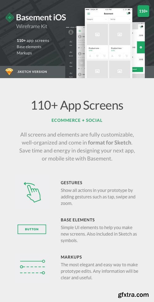 ThemeForest - Basement iOS Wireframe Kit - 110+ App Screens for Sketch 14975201