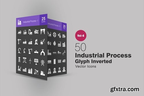 50 Industrial Process Glyph Inverted Icons