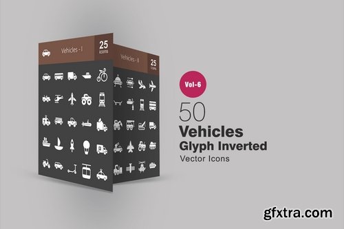 50 Vehicles Glyph Inverted Icons