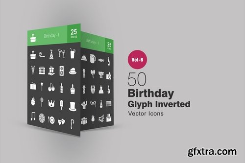 50 Birthday Glyph Inverted Icons