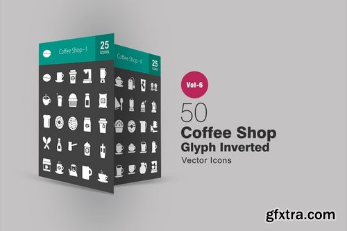 50 Coffee Shop Glyph Inverted Icons