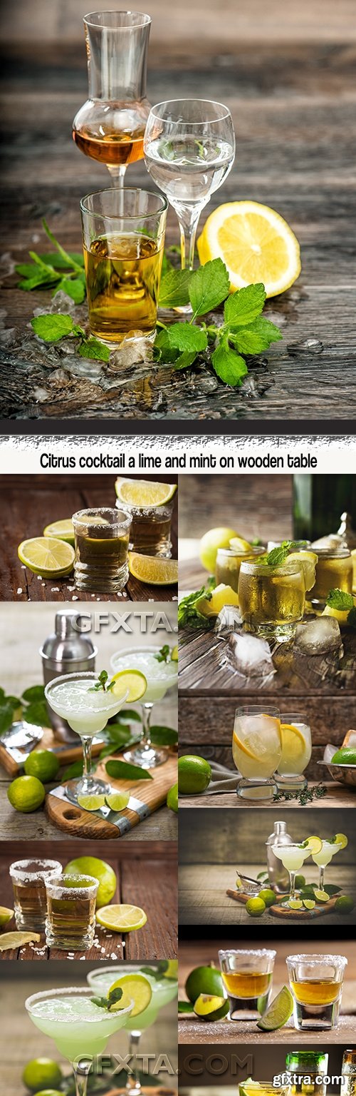 Citrus cocktail a lime and mint on wooden table