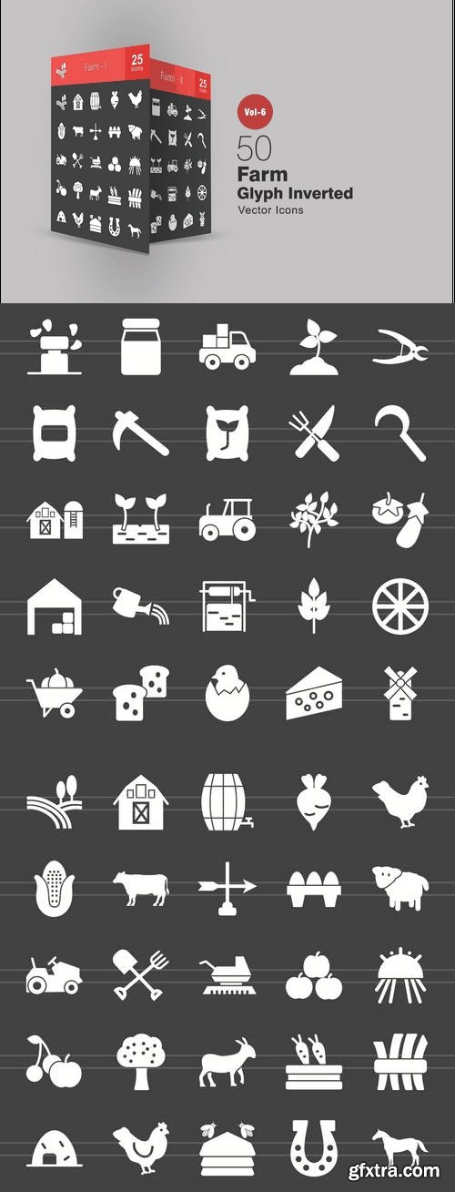 50 Farm Glyph Inverted Icons