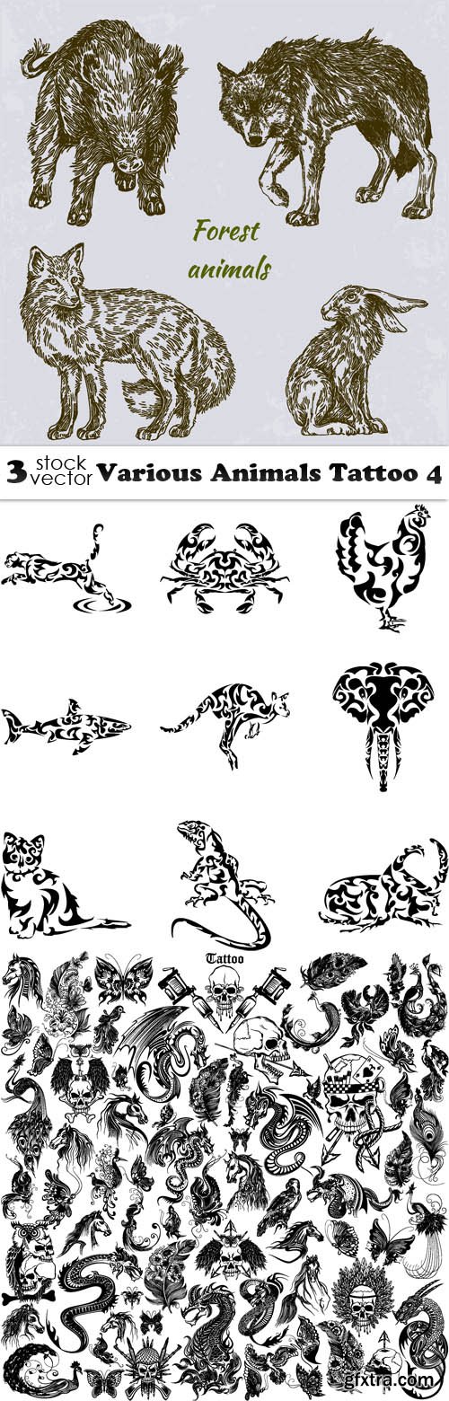 Vectors - Various Animals Tattoo 4