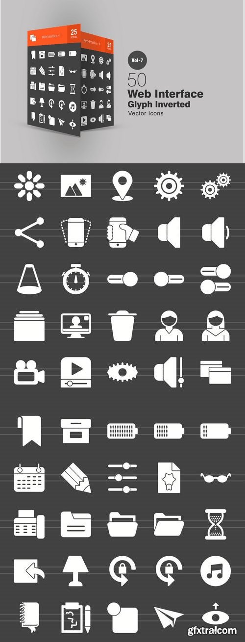 50 Web Interface Glyph Inverted Icons
