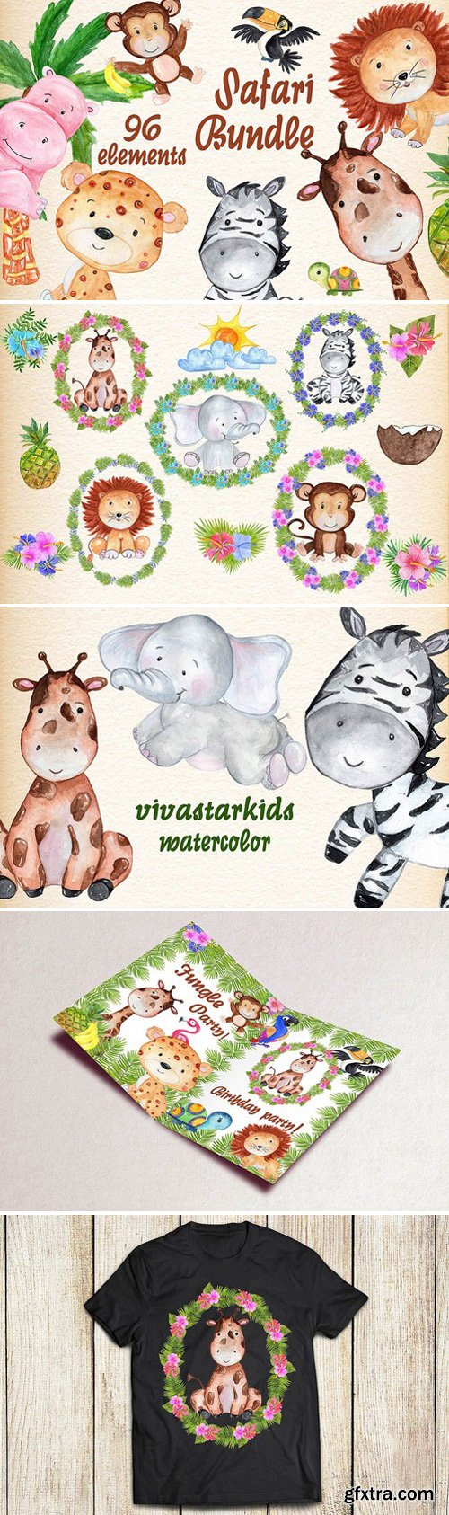 CM - Safari Animals. Watercolor bundle 1608688