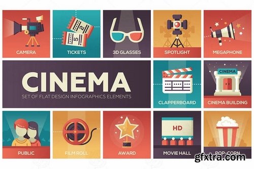 Cinema and movie - vector modern flat design icons