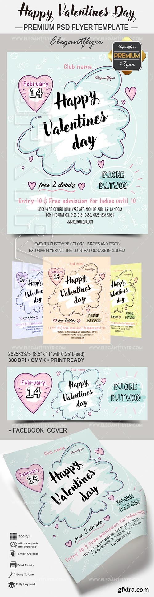 Happy Valentines Day – Flyer PSD Template + Facebook Cover
