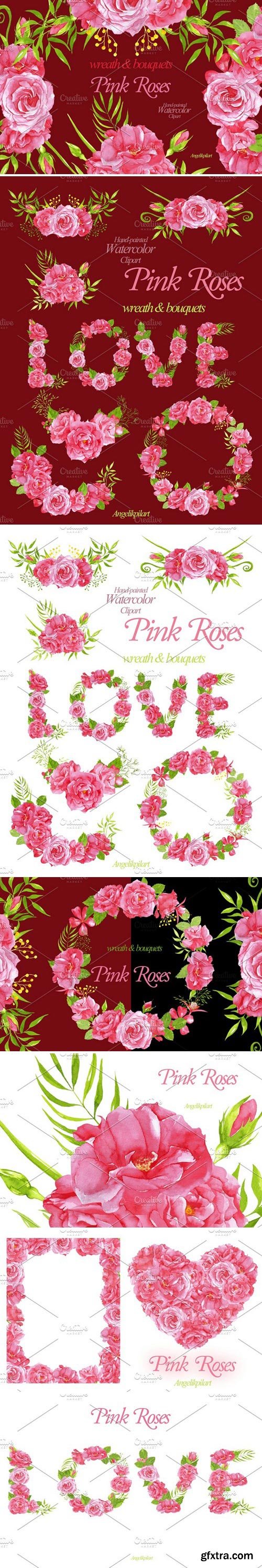 CM - watercolor PinkRoses wreath&bouquets 1600048