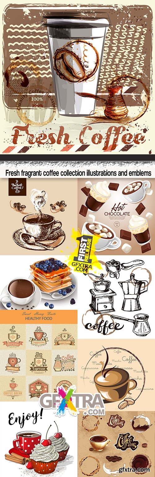 Fresh fragrant coffee collection illustrations and emblems