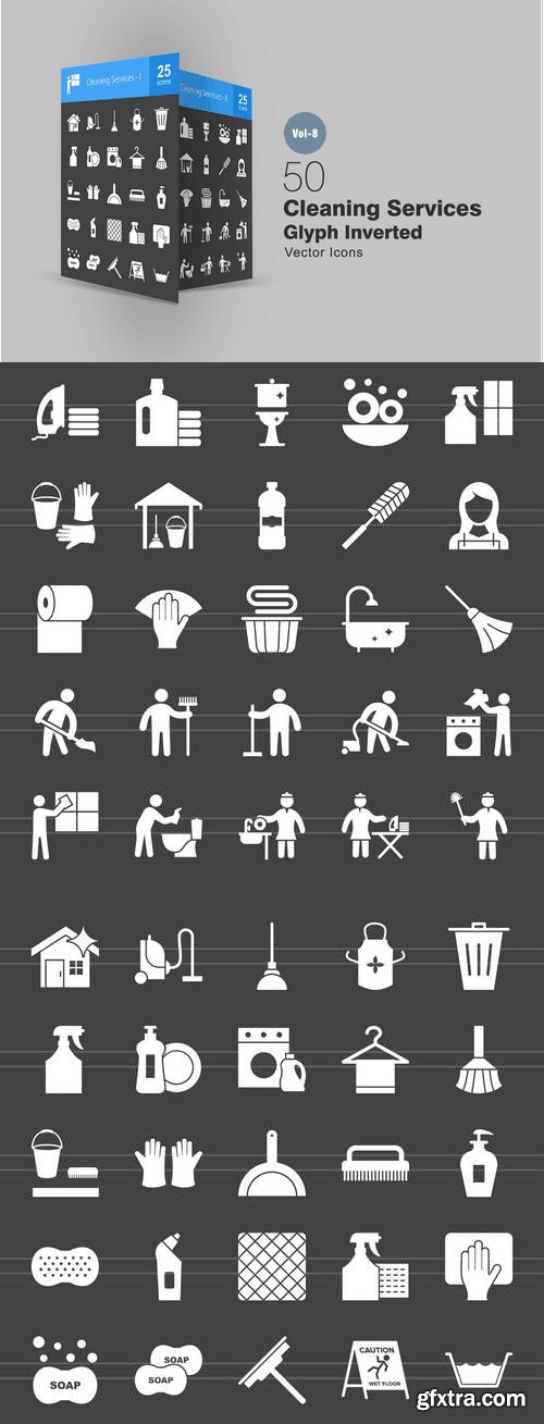 50 Cleaning Services Glyph Inverted Icons