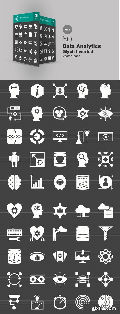 50 Data Analytics Glyph Inverted Icons