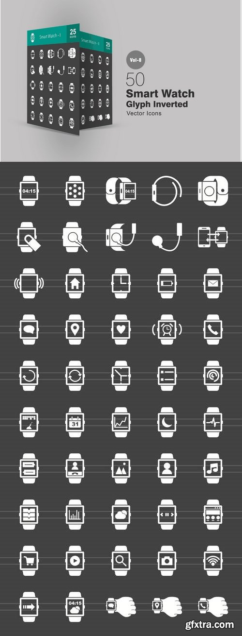 50 Smart Watch Glyph Inverted Icons