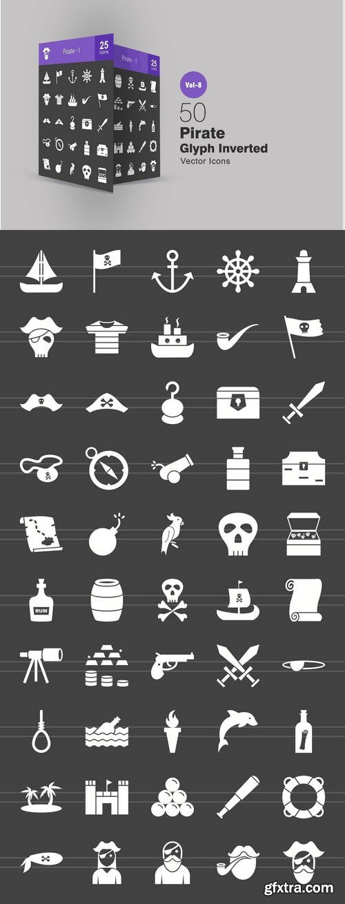 50 Pirate Glyph Inverted Icons