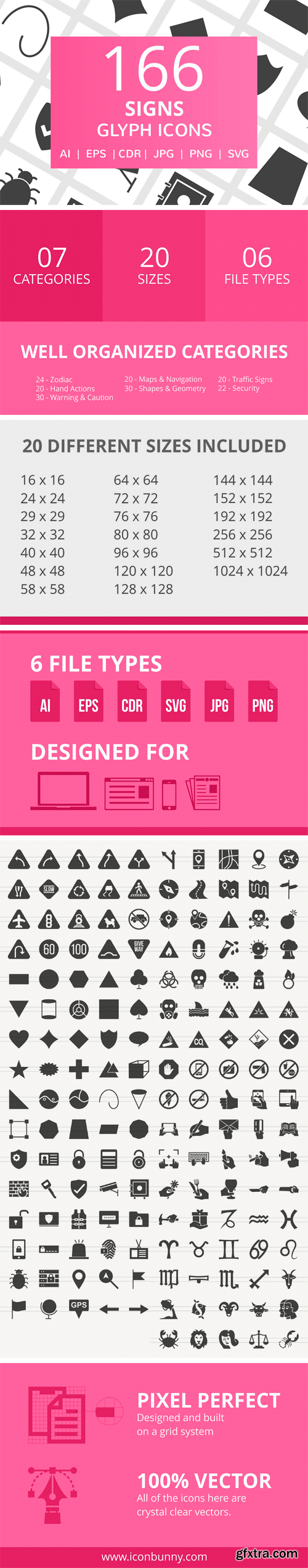CM - 166 Signs Glyph Icons 2294009