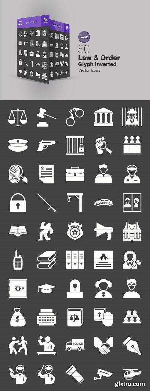 50 Law & Order Glyph Inverted Icons