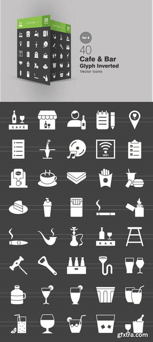 40 Cafe & Bar Glyph Inverted Icons