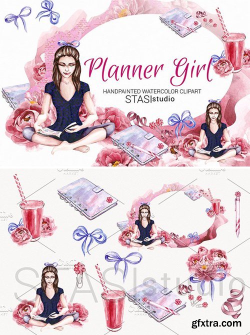 CM - Planner Girl Watercolor Clipart 1593833