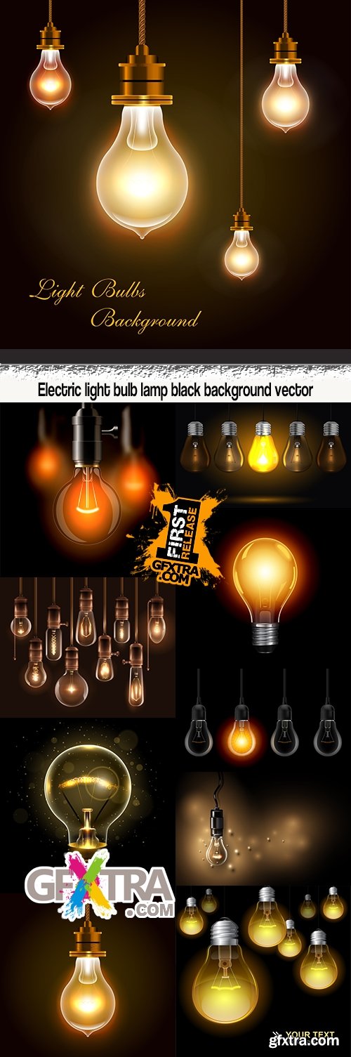 Electric light bulb lamp black background vector