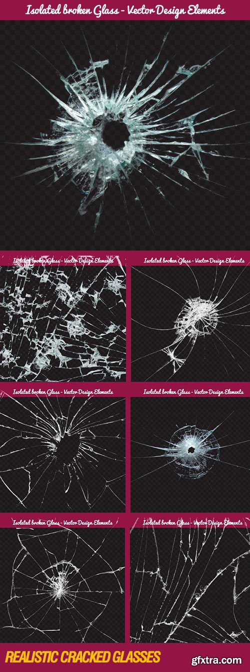 Broken Glass Isolated, Realistic Cracked Glass Effect 7xEPS