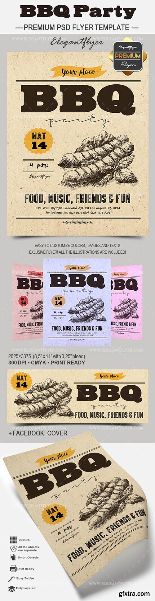 BBQ Party – Premium Flyer PSD Template + Facebook Cover