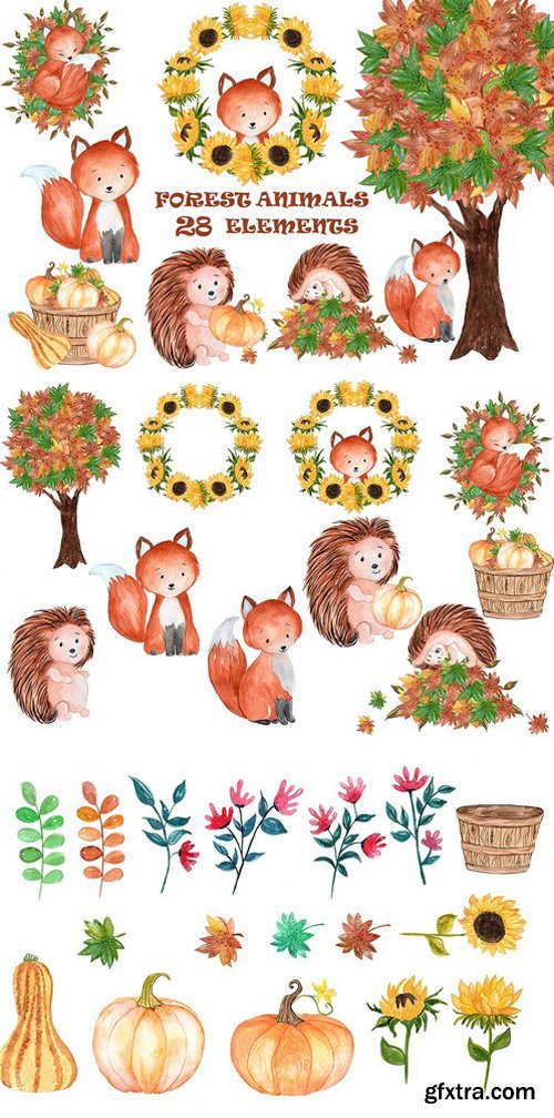 CM - Watercolor forest animals clipart 1600311