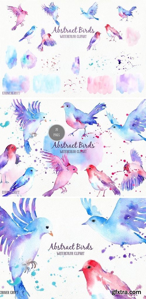 CM - Watercolor Abstract Flying Birds 1554382
