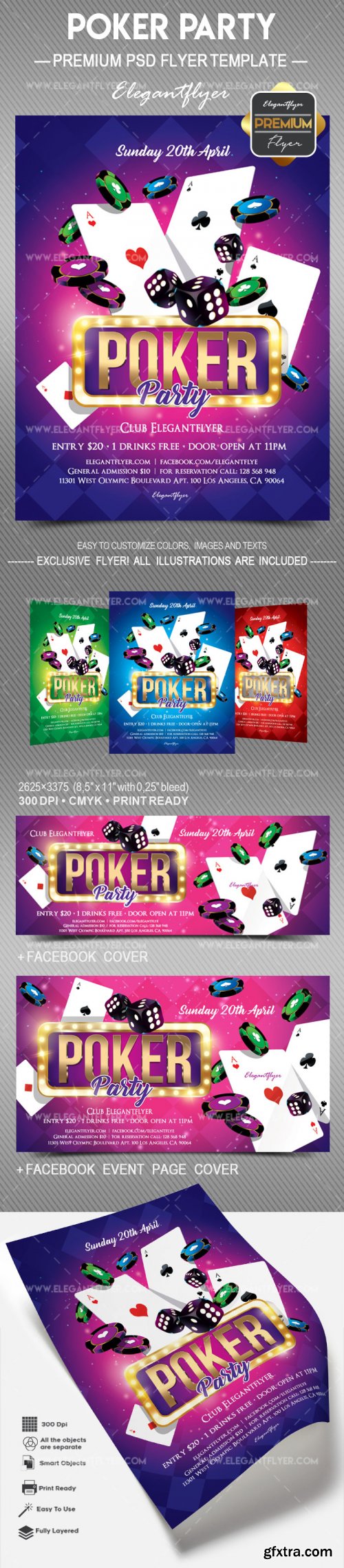 Poker Party V1 2018 Flyer PSD Template + Facebook Cover