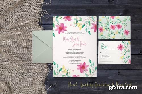 Floral Wedding Invitation & Rsvp card