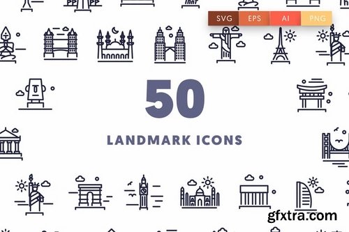 50 Landmark Outline Icons