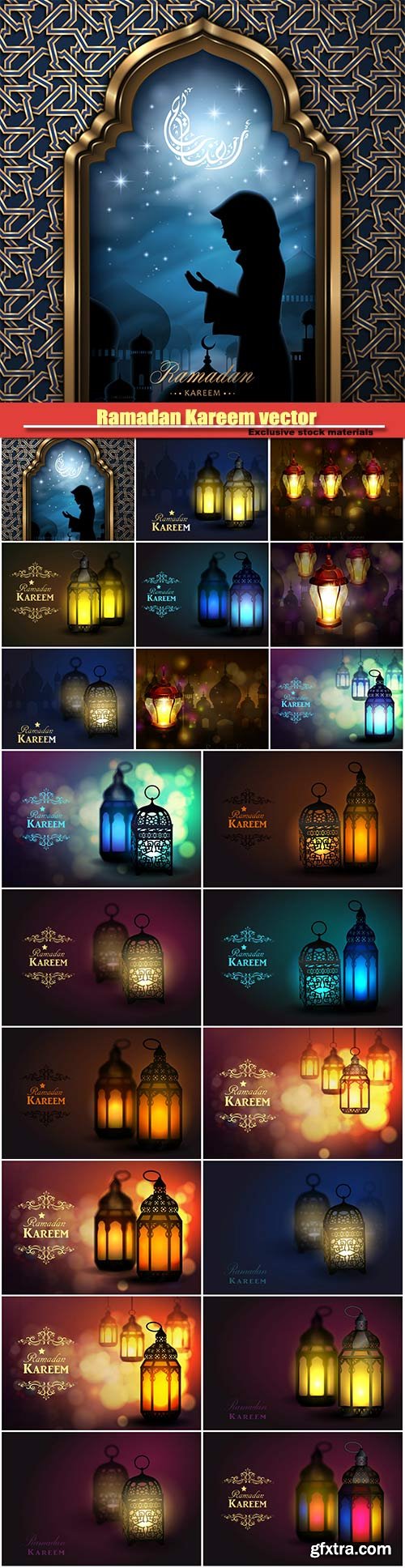 Arabic lamps with lights for Ramadan Kareem vector