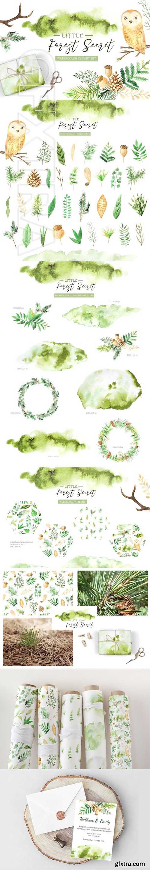 CreativeMarket - Watercolor Forest Graphic Set 2416370