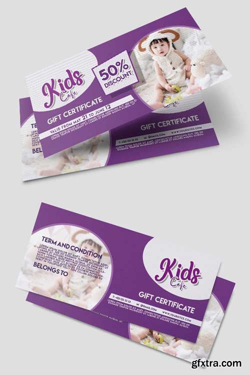 Kids Cafe V5 2018 Gift Certificate PSD Template