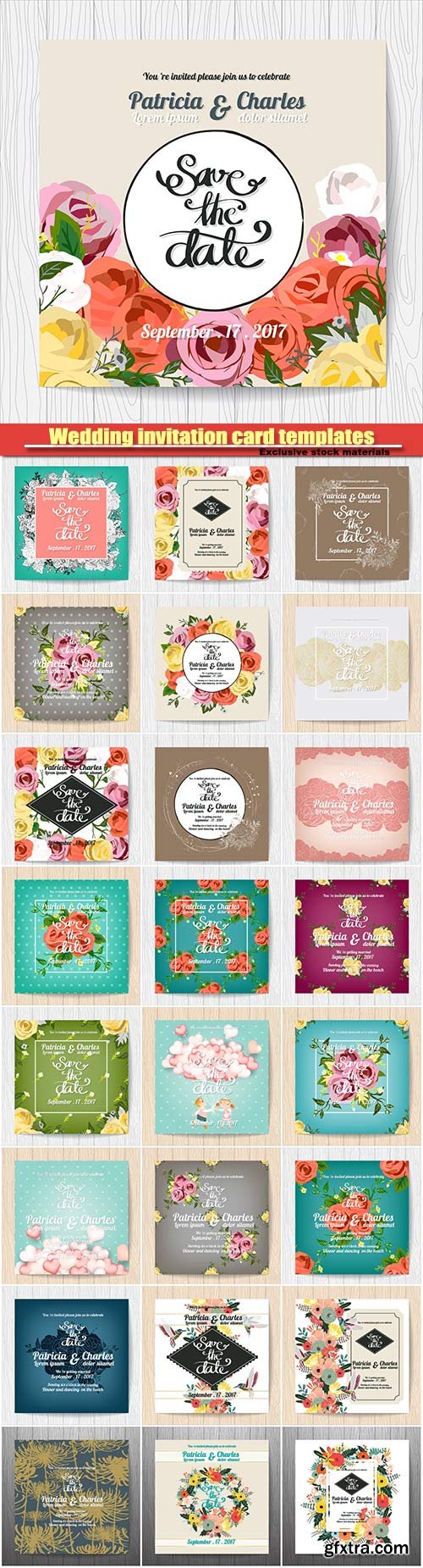 Wedding invitation card templates, flower blossom seamless pattern background