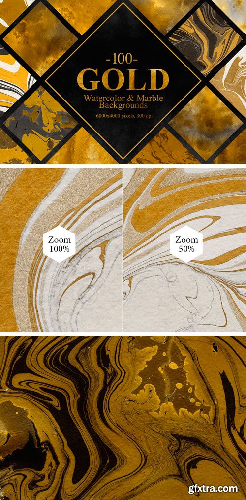 CM - Gold Watercolor & Marble Backgrounds 2335814