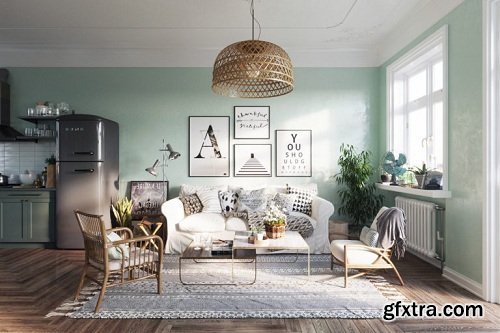 Loft Apartment Complete 3D Interior Scene