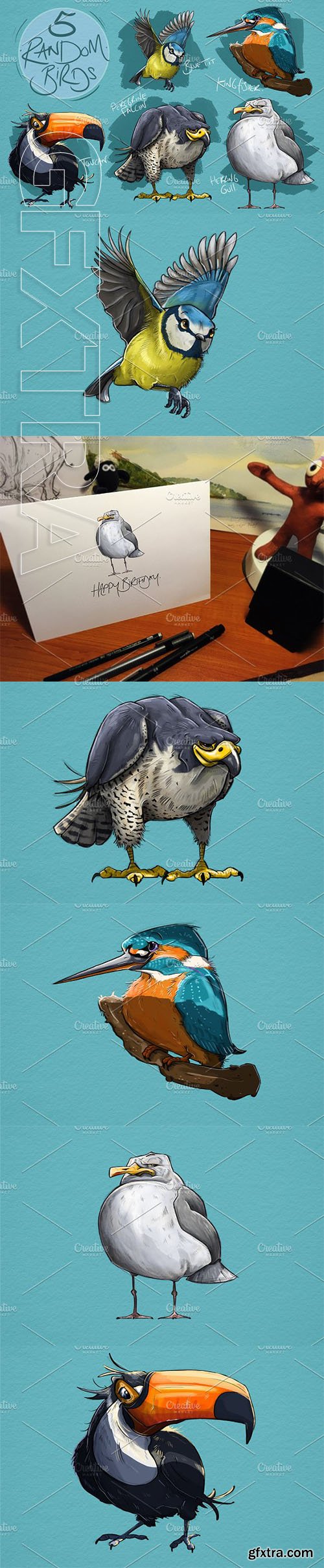 CreativeMarket - 5 Random Bird Cartoons 2443985